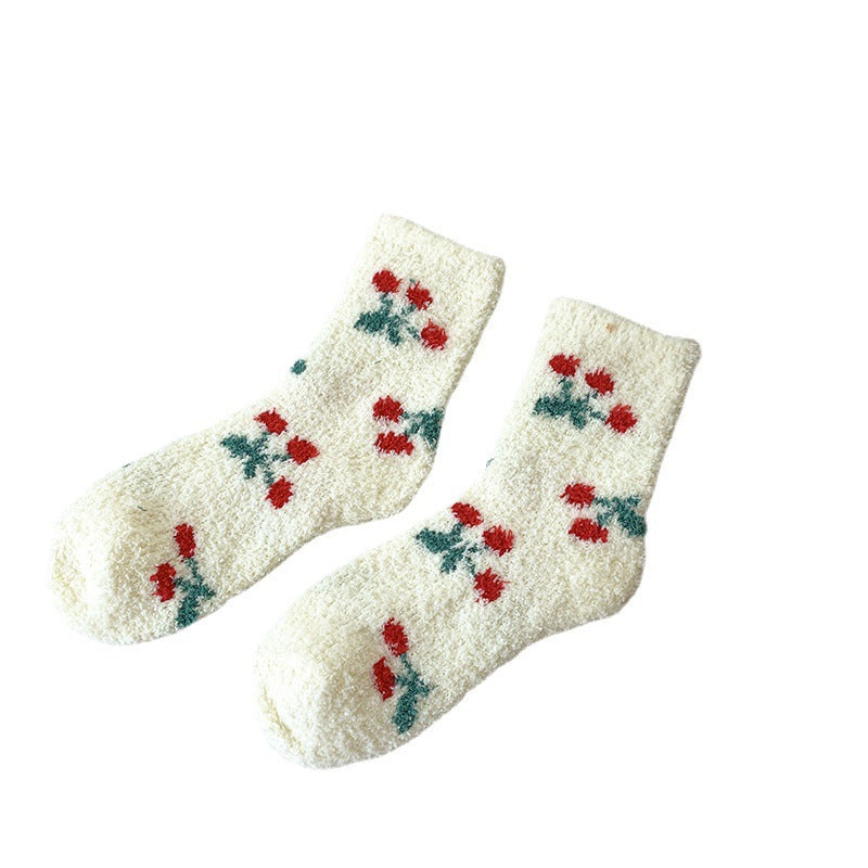 Women's Fashionable Simple Coral Fleece Mid-calf Socks