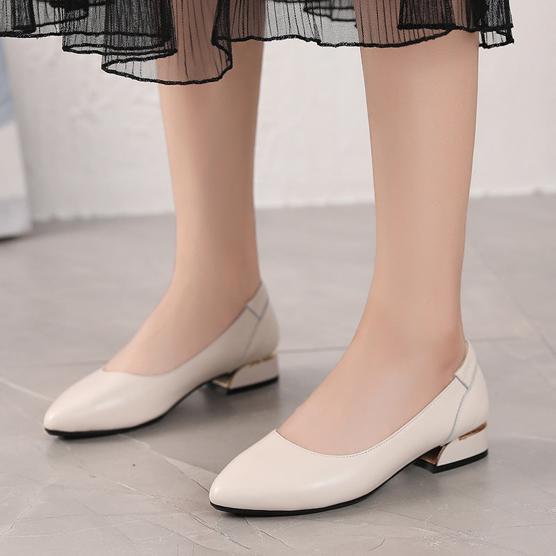 Autumn Cowhide Flat Pointed Low-cut Shoes