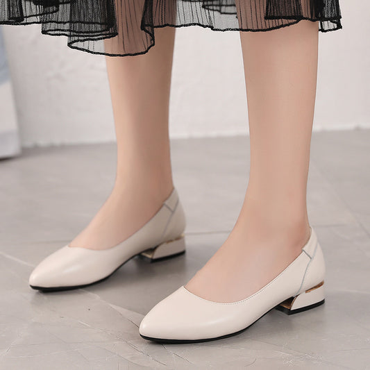 Autumn Cowhide Flat Pointed Low-cut Shoes