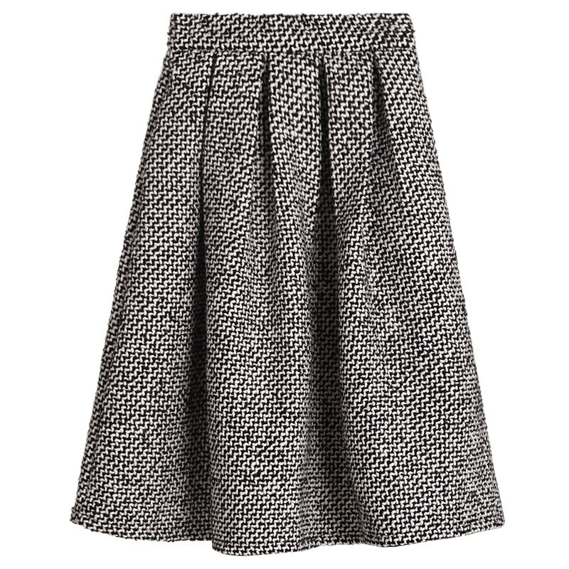 Autumn And Winter High Waist Pleated Words Puffy Thick Midi Skirt