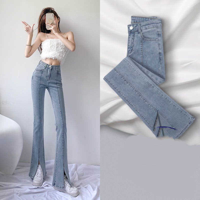 Split Micro Flared Jeans High Waist Slimming Women's Wide-leg Pants