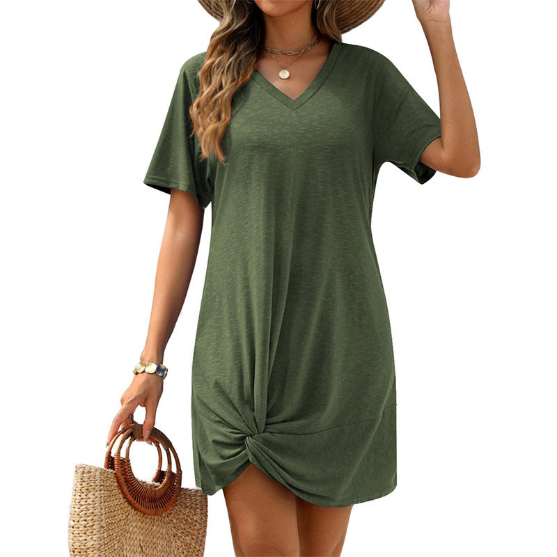 Women's Side-tie Knot Short-sleeve Mini Dress