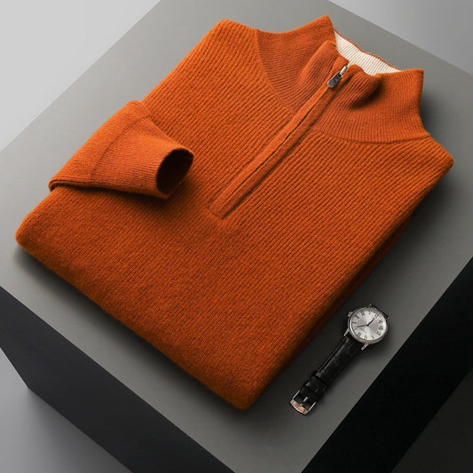 Cashmere Herre Tyk Halvhøj Krave Lynlås Pullover Sweater