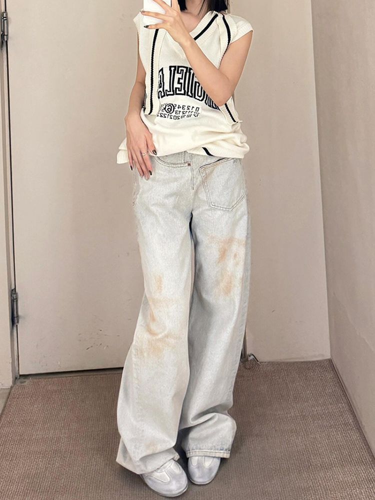 Amerikanske Retro Plus Size Jeans med Syninger til Kvinder