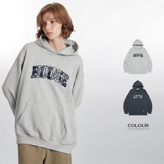 American Letter Patch Embroidery Design Loose Hooded Casual Versatile Couple Sweater