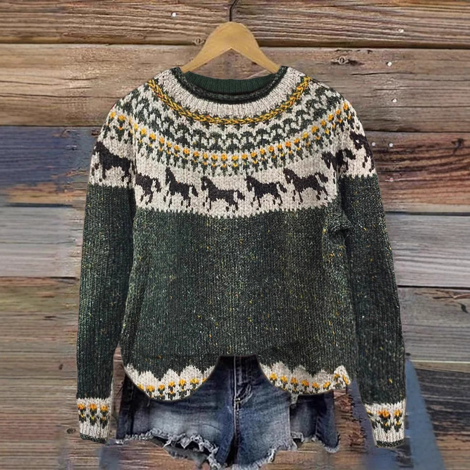 Sweatshirt-top med print, rund hals og lange ærmer til kvinder