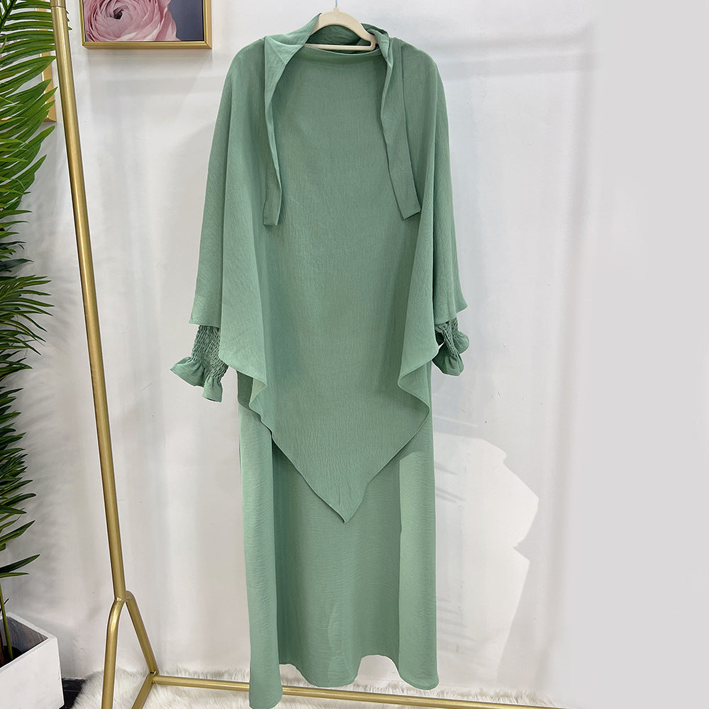 Dubai Turkey Solid Color Dress With Headscarf