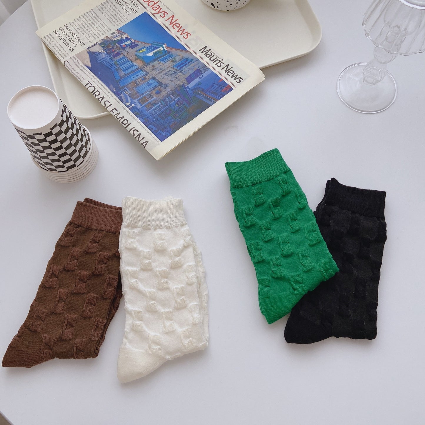 Solid Color White Pile Socks Women's Middle Tube Lolita Stockings