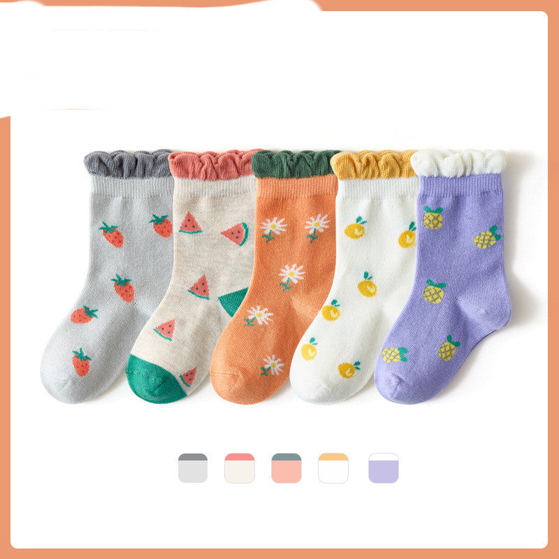 Children's Socks Lace-in-tube Cartoon Fruit Cotton Comfort Boys And Girls