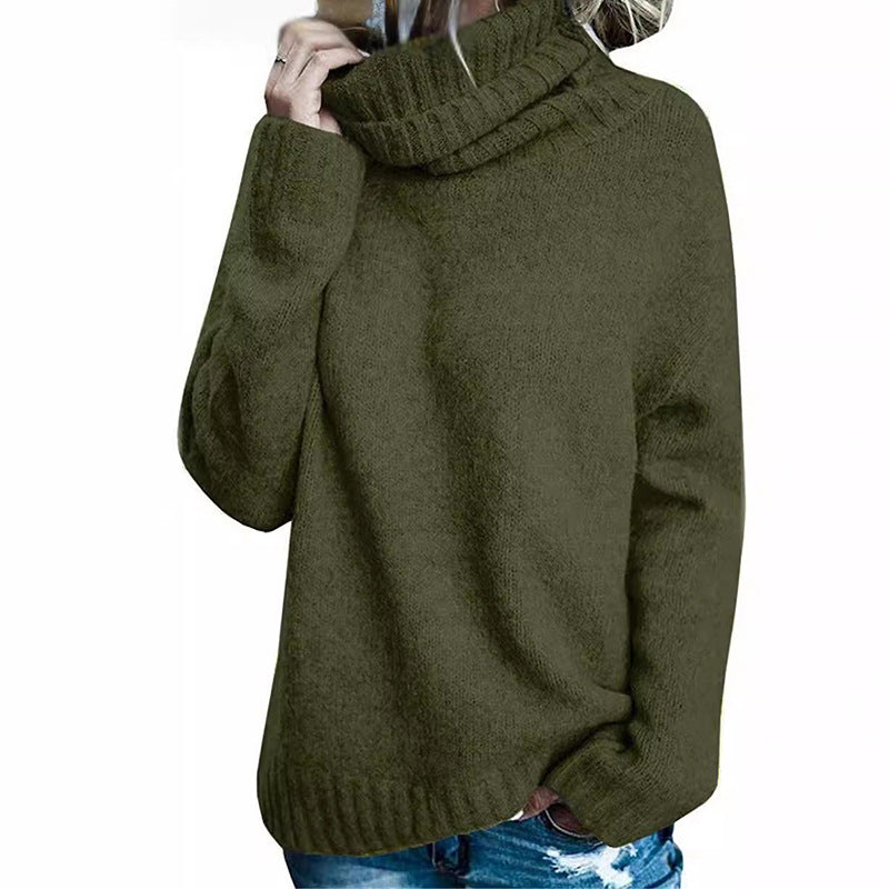 Women's Fashion Core-spun Yarn Turtleneck Long-sleeved Pullover Knitted Sweater
