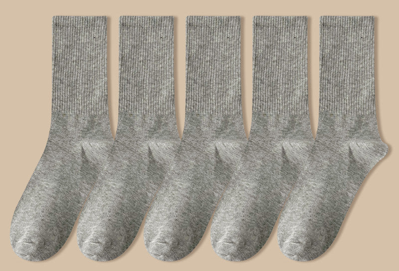Solid Color Women's Mid Tube Socks Pure Cotton Tide Black