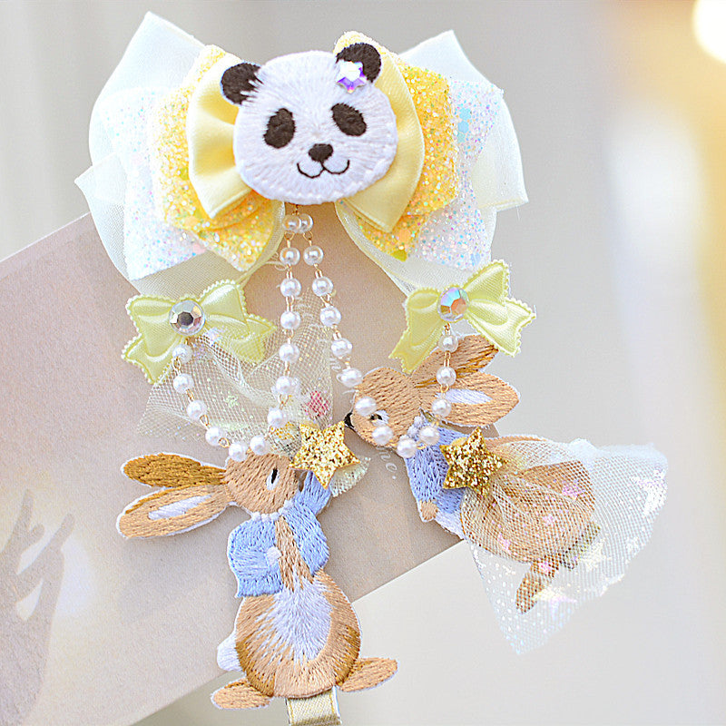 Summer Pendant Embroidered Rabbit Panda Barrettes Bow Hair Accessories