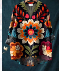 Fashion Digitaltryk Stor Bred V-hals Top