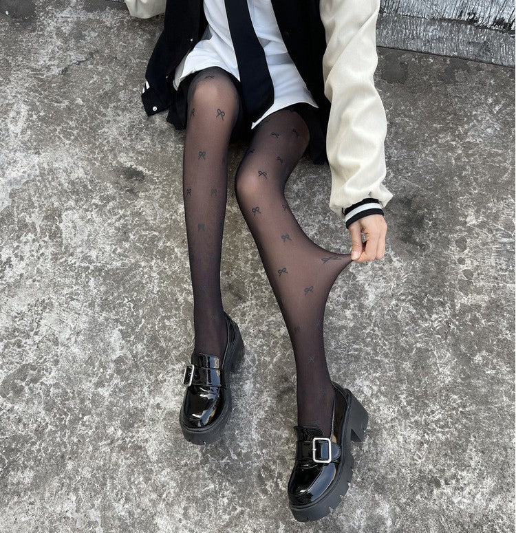 High Waist Thin Bowknot Love Base Socks