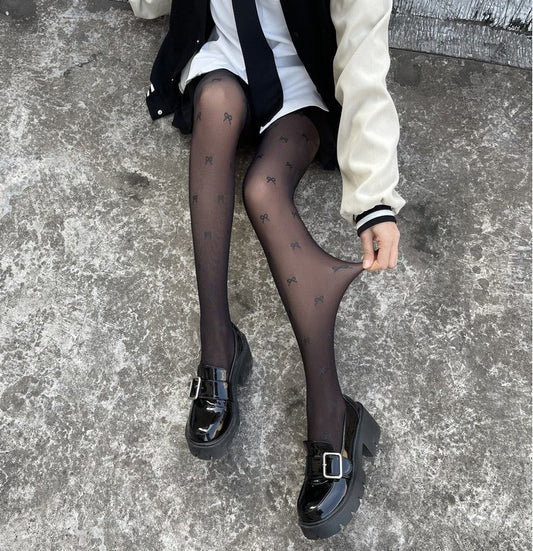 High Waist Thin Bowknot Love Base Socks