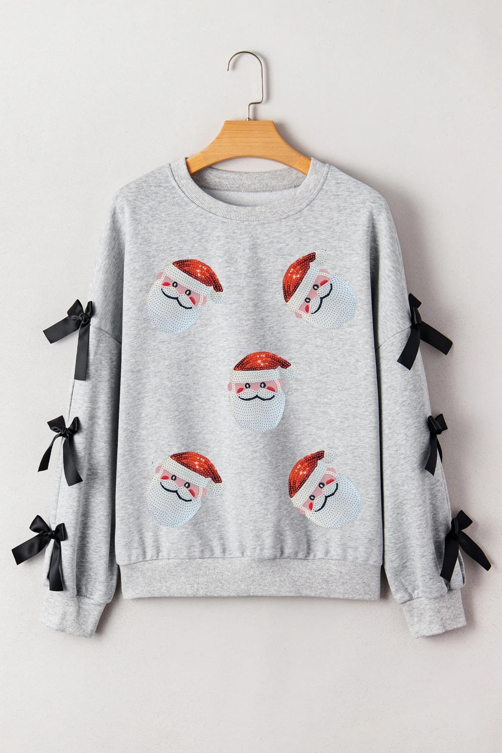Car Sequin Shining Patch Ribbon Slit Long Sleeve Women
