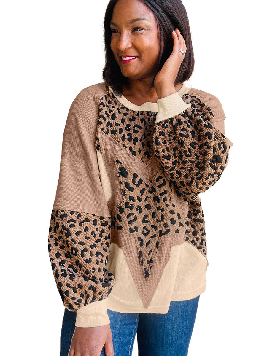 Women's Designer Leopard Print Long Sleeve Shirt With Shoulder Straps