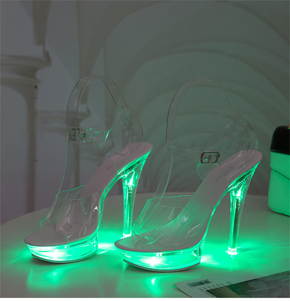 Luminous Stiletto Platform Sheer Model Crystal Sandals