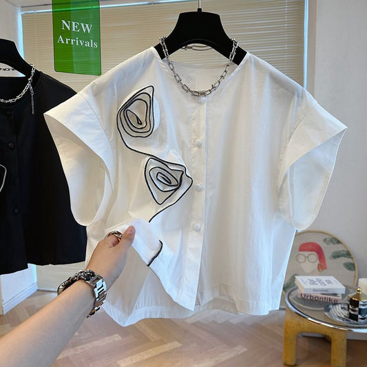 Special Interest Light Luxury Chic Design Three-dimensional Rose White Shirt