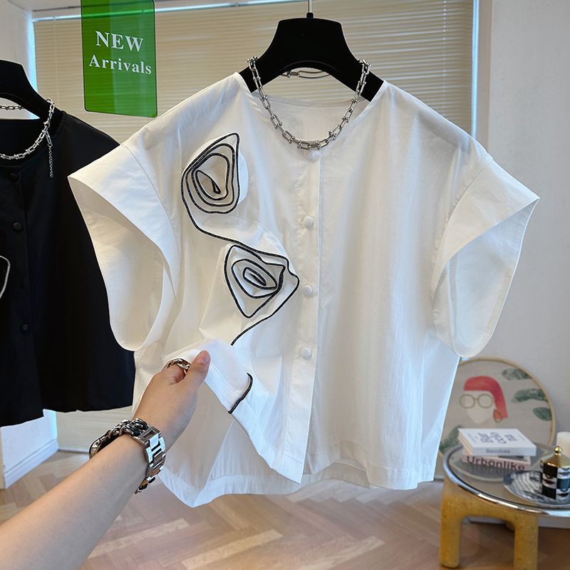 Special Interest Light Luxury Chic Design Three-dimensional Rose White Shirt