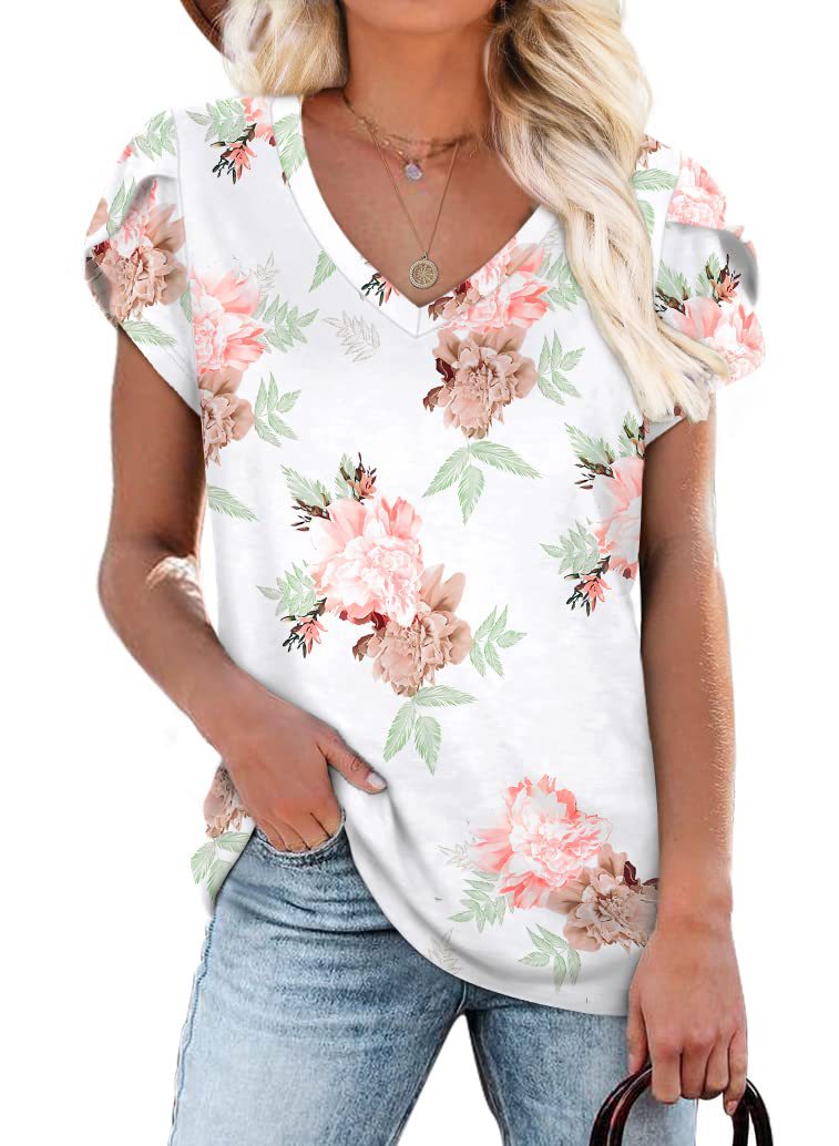 Tie Dyed Floral V-neck Loose Women's T-shirt