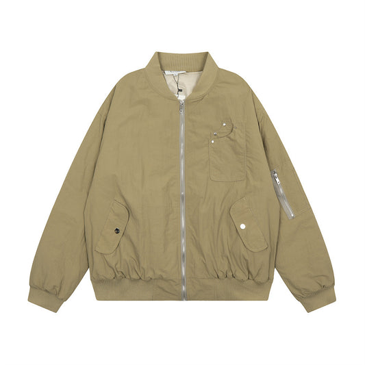 Men's Spring And Autumn Casual Loose Cargo Zipper Cardigan Outerwear Tide