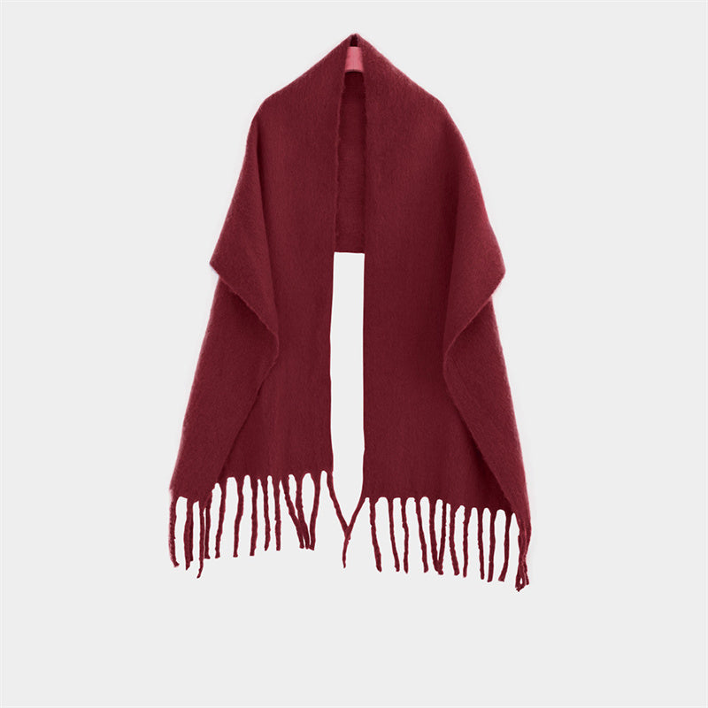 Shawl To Keep Warm All Wear White Bright Red Solid Color Neck