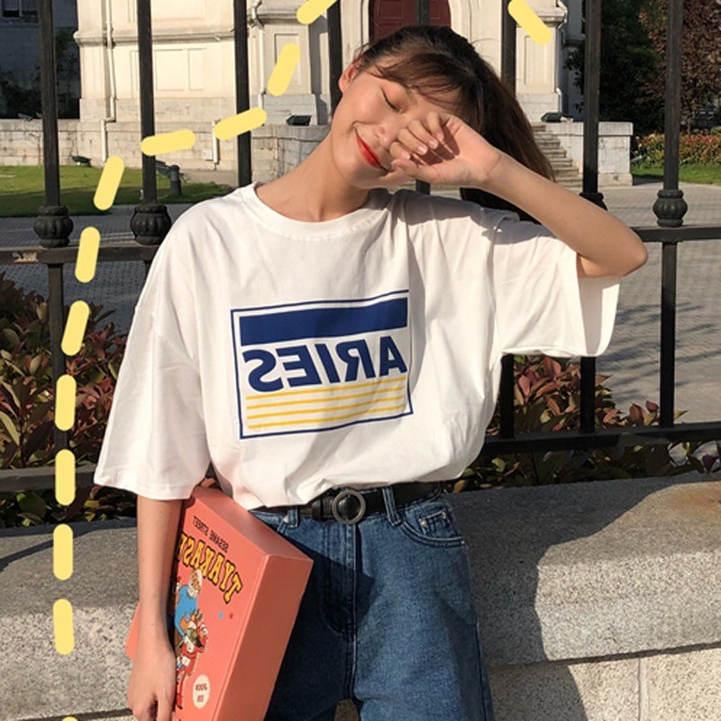 Loose Letter Print Short-sleeve T-shirt