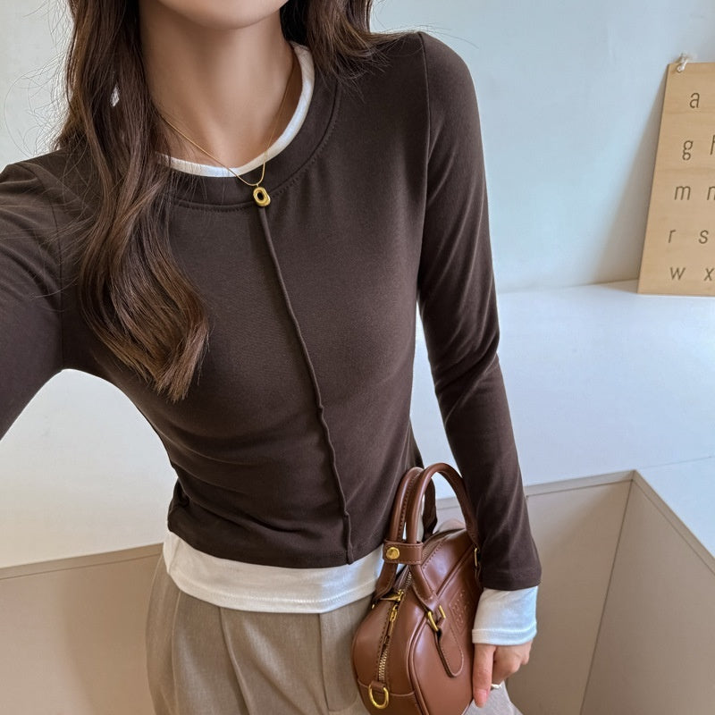 Round Neck False Two Pieces Inner Wear Women's Outer Wear High-grade Top
