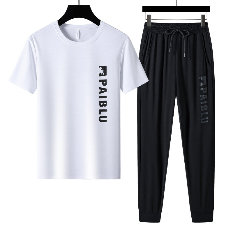 Men's Printed Quick-drying Ice Silk Short Sleeved Pants For Outerwear Sports Suit