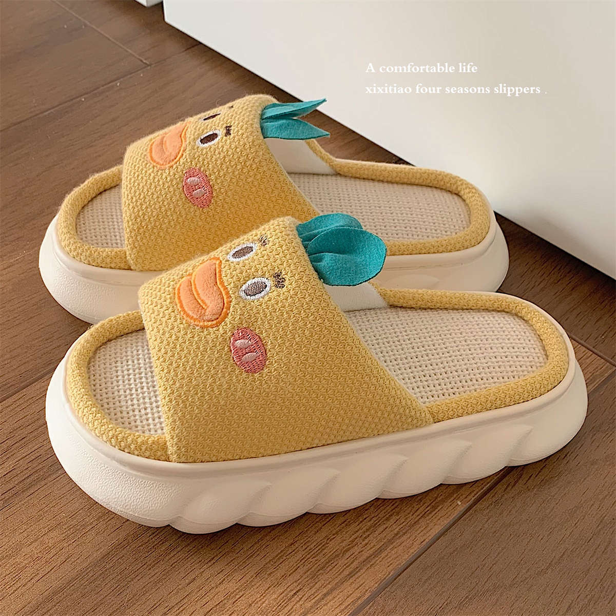 Home Cute Soft Thick Bottom Floor Cotton Linen Sandals Women