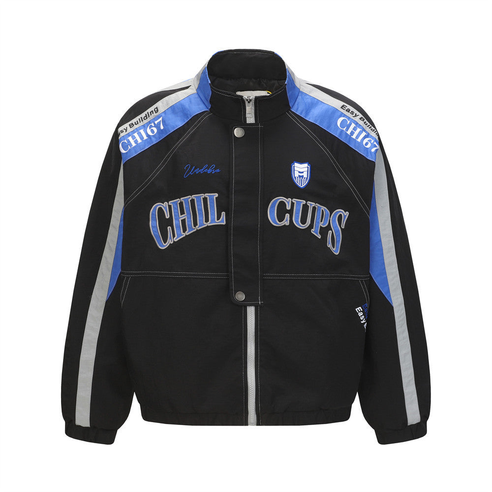 Men's Heavyweight Baseball Jacket With Contrast-color Letter Embroidery And A Stand-up Collar
