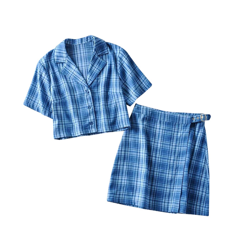 American Retro Loose Fitting Suit Collar Plaid Shirt