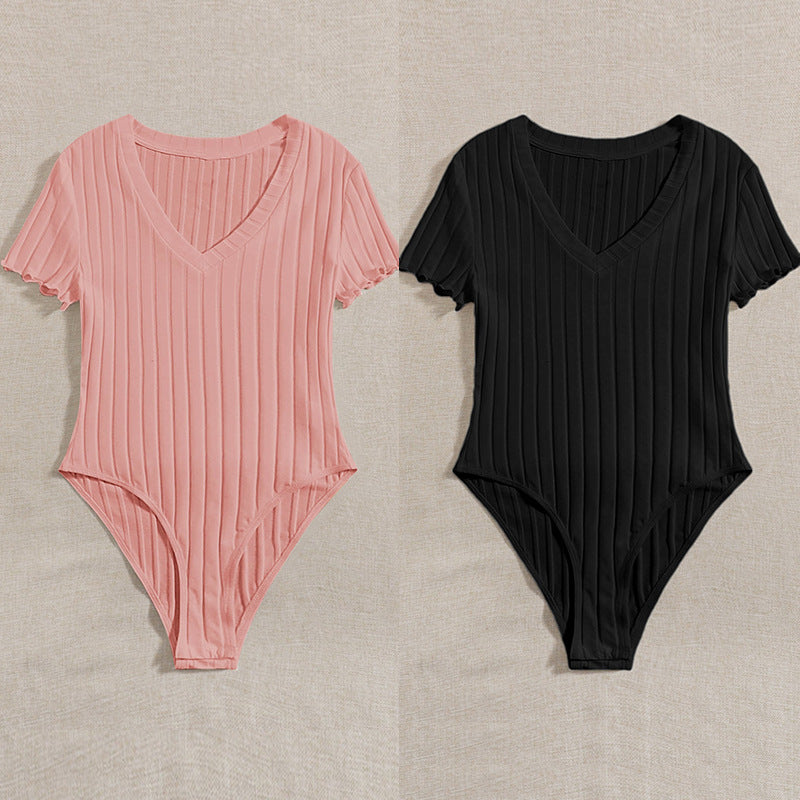 Summer Women's Tight Cotton Rib Round-neck Jumpsuit