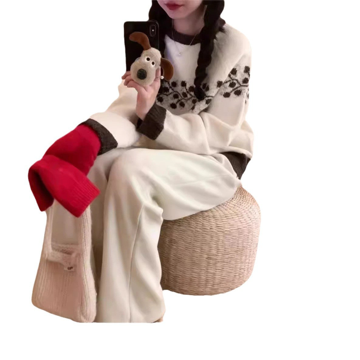 Korean Style Round Neck Jacquard Color Matching Niche Design Sweater