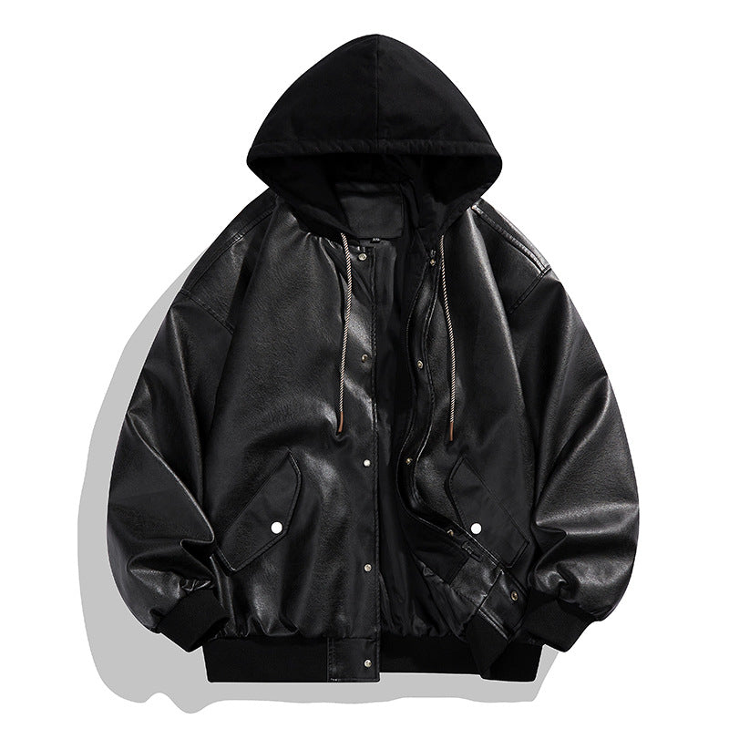 Fake Two-piece High Street Cool Retro Leather Jacket For Men