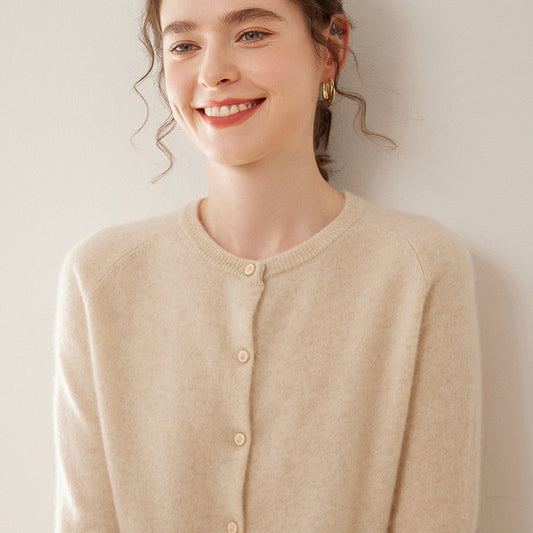 Pure Cashmere Thin Raglan Solid Color Loose Knitted Coat