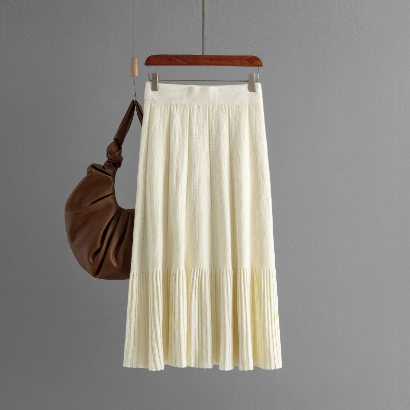 Waist Slimming Pleated Skirt Mid-length Women