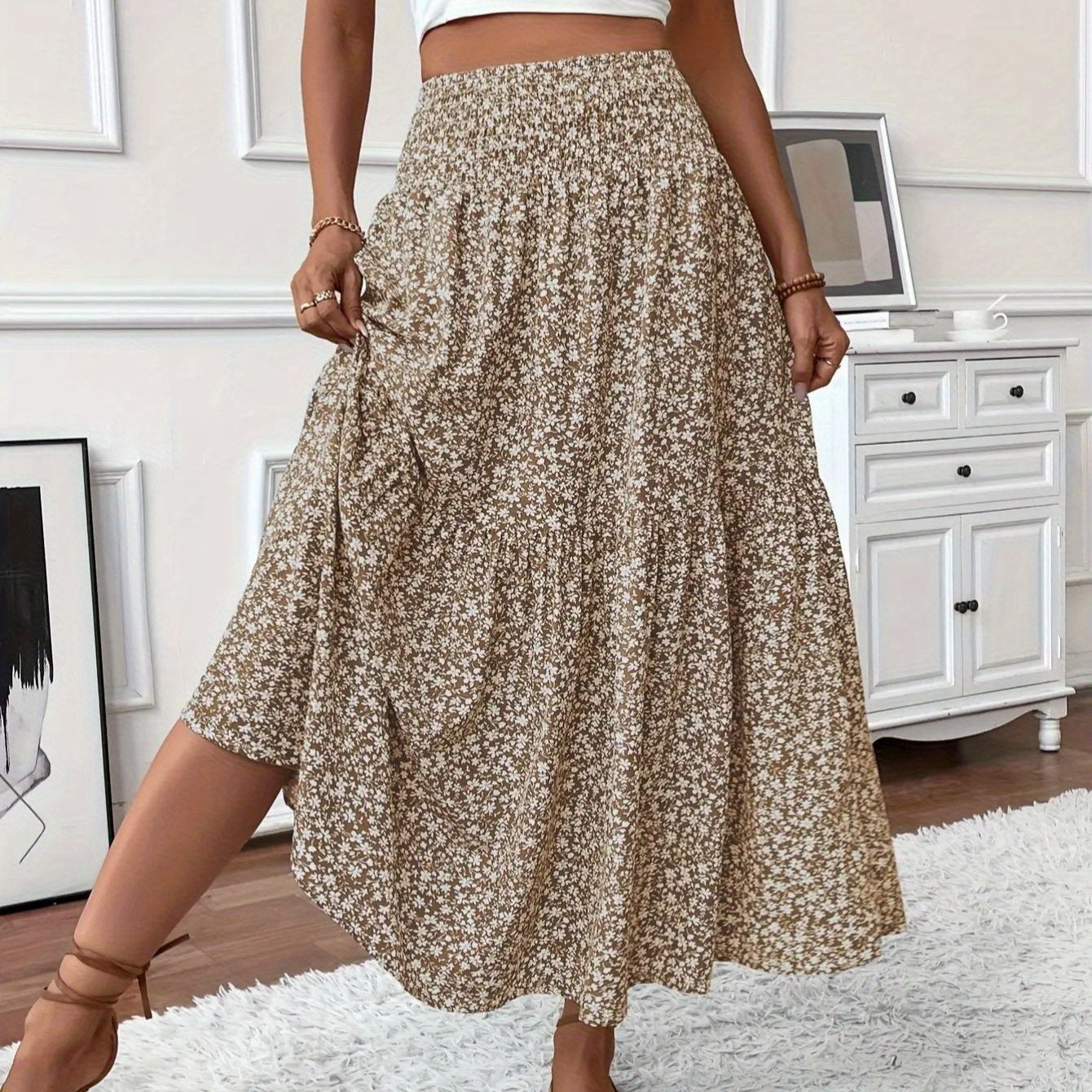 Small Floral Three-layer Long Patchwork Skirt