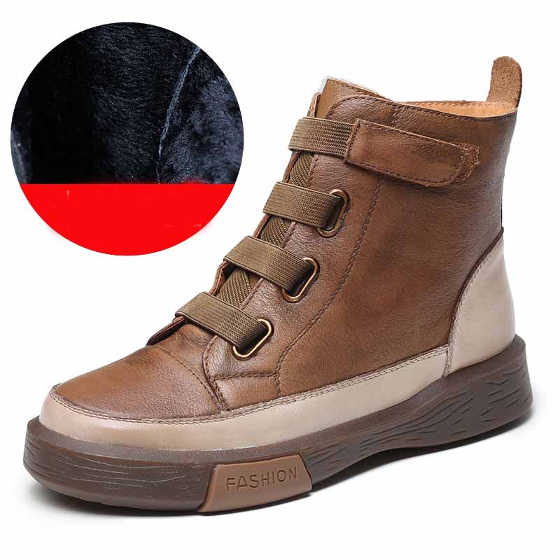 Colorblock High-top Leather Boots With Soft Sole
