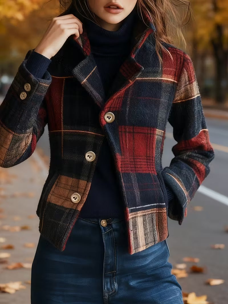 Autumn And Winter New Cross Border Foreign Trade Fashion Casual Jacket Short Style Printed Retro Plaid Collar Jacket