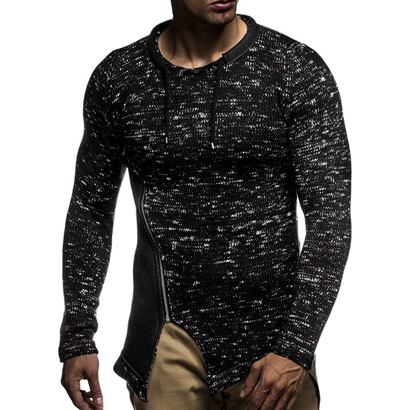 Sweater til mænd, afslappet, med syninger, lynlås og strikket top