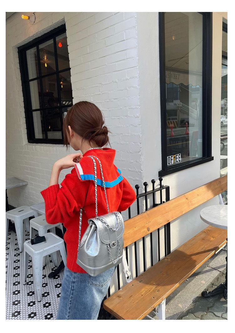 Mini Chain Schoolgirl Oil Wax Leather Backpack