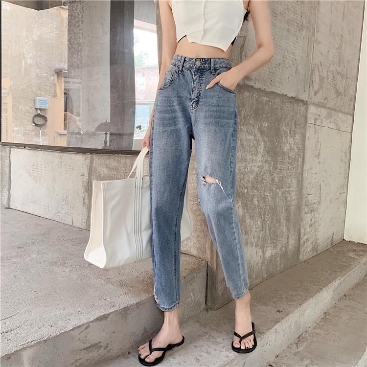 Ripped Nine-point Jeans Women's New Plus Size Fat
