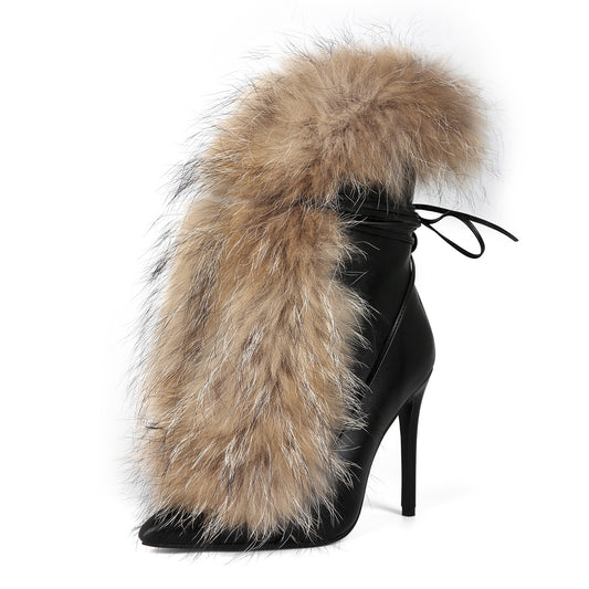 Womens Pointed-Toe Ankle Boots In Plus Sizes With Stiletto Heels