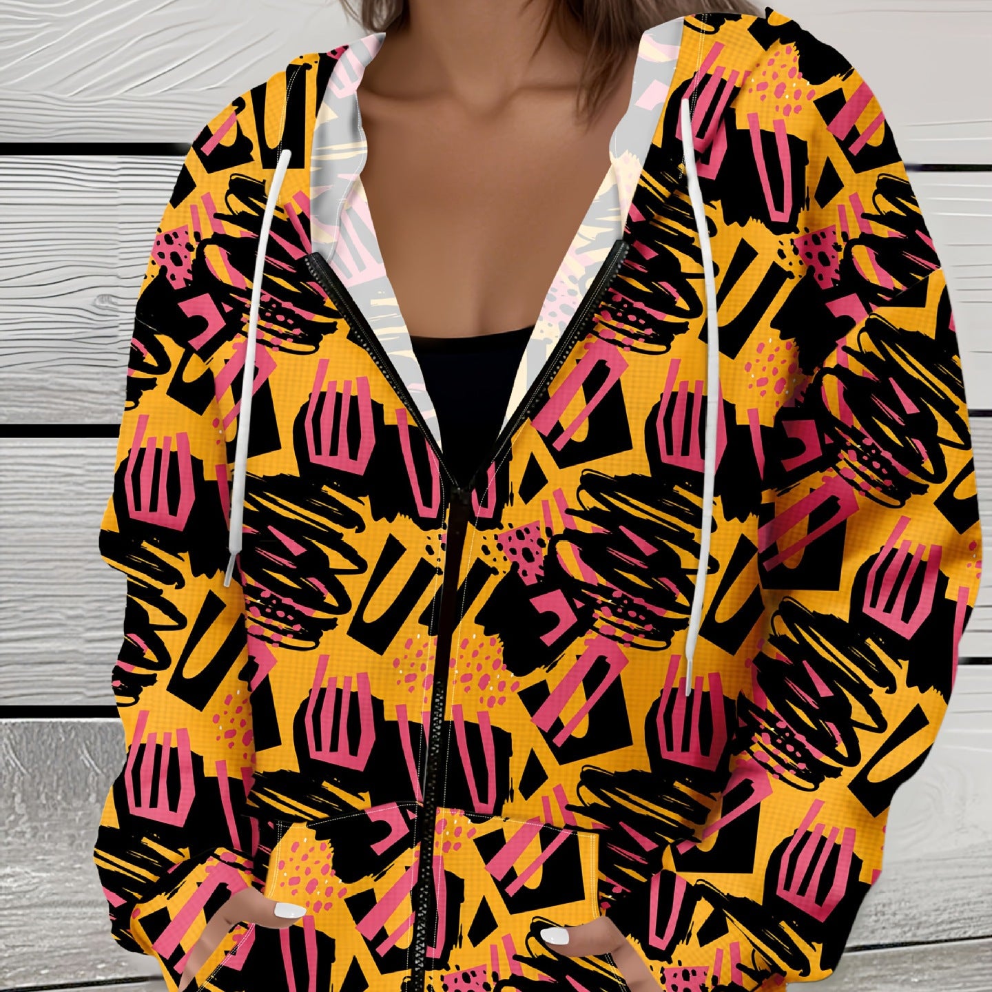 Casual All-matching Fashion Trendy Plaid Stitching Breathable Zipper Sweater