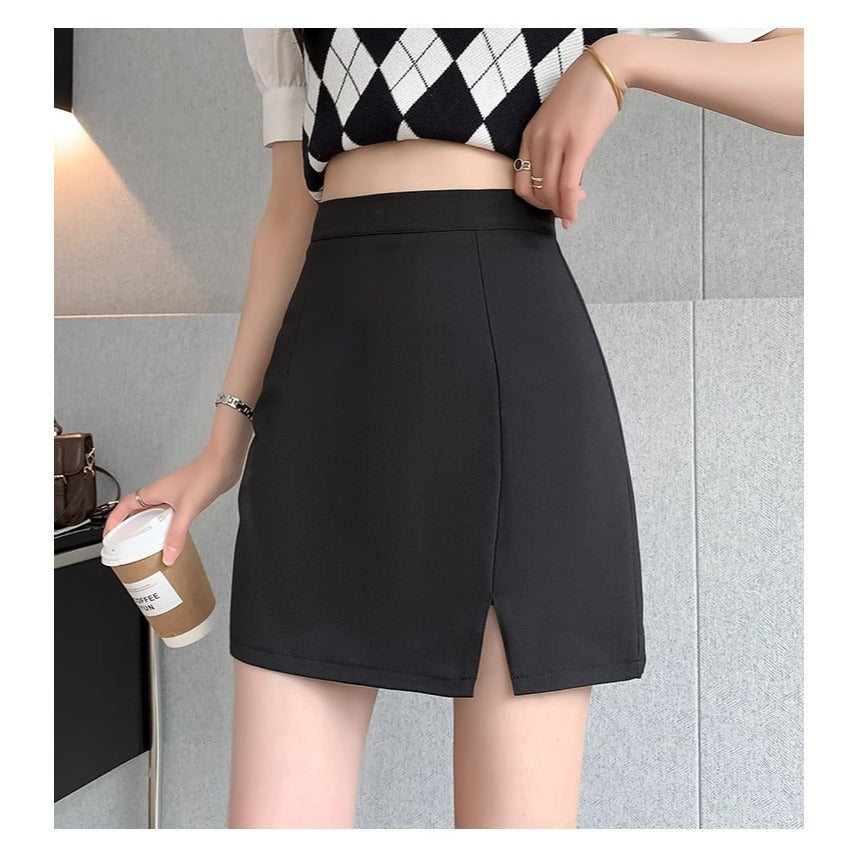 High-waisted Body-hugging, Slit Mini Skirt For Women