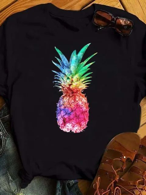 Dame T-shirt Mode Ananas Print Top