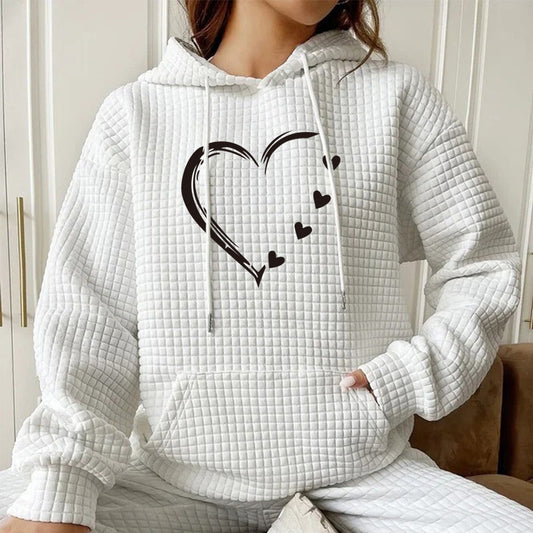 Efterår og Vinter Dame Ny Hættetrøje med Lange Ærmer og Hjerteformet Sweater
