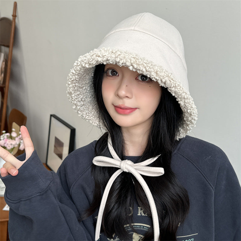 Windproof Earflaps Lamb Wool All-matching Strap Bucket Hat